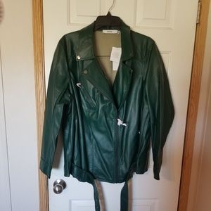 Just Fab belted faux leather jacket 2X New